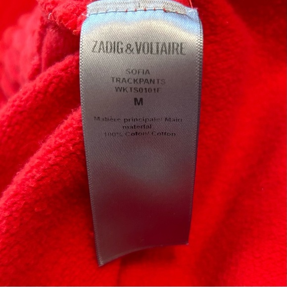 Zadig & Voltaire Sofia Trackpants High Rise Joggers in Red Cotton, Size Medium - Picture 8 of 10